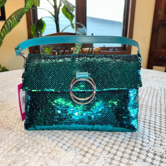 Vince Camuto sequin shoulder bag- Livy-Quetzal Teal NWT $158 Emerald Blue-Green - Picture 13 of 14